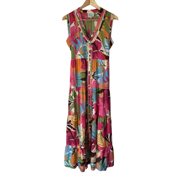 True Destinations Tropical Multicolor Sleeveless Maxi Sun Dress, Medium - Picture 1 of 10